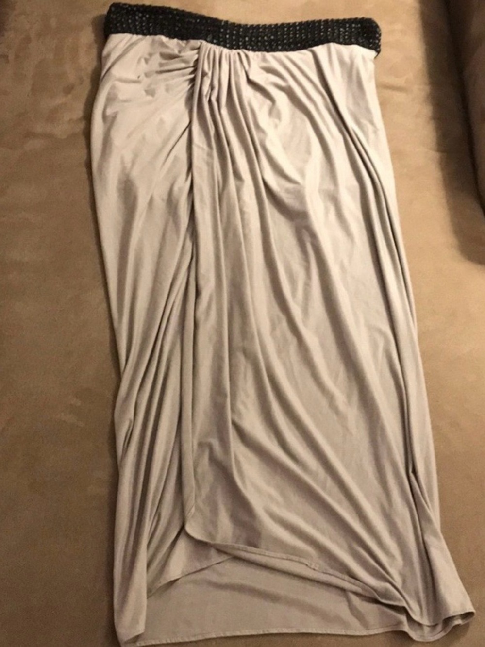 VENUS Taupe-Grey Ruched Maxi Skirt with Braided Waist